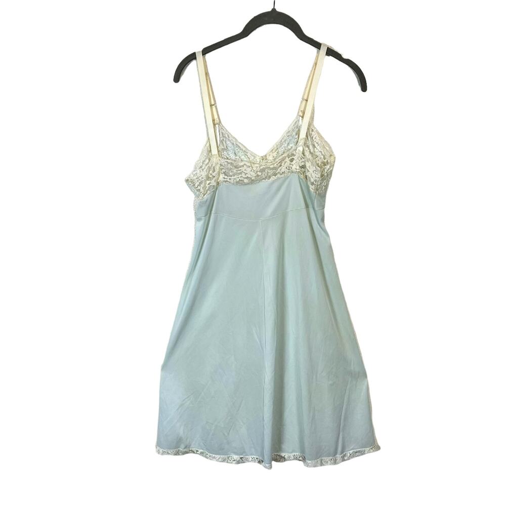 Negligee Slip Vintage Broken Doll Distressed Pale Blue Cream XS to S Women Retro
